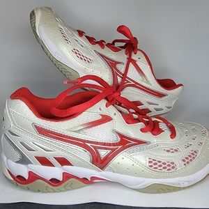 Mizuno Wave Spike 10 Size W8 White - Silver - Red Volleyball / sports shoes